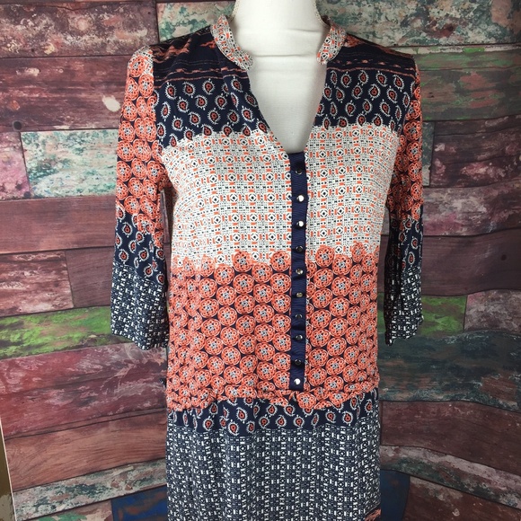 Zara Dresses & Skirts - Zara 3/4 Sleeve Orange Blue Tunic/ Mini Dress M